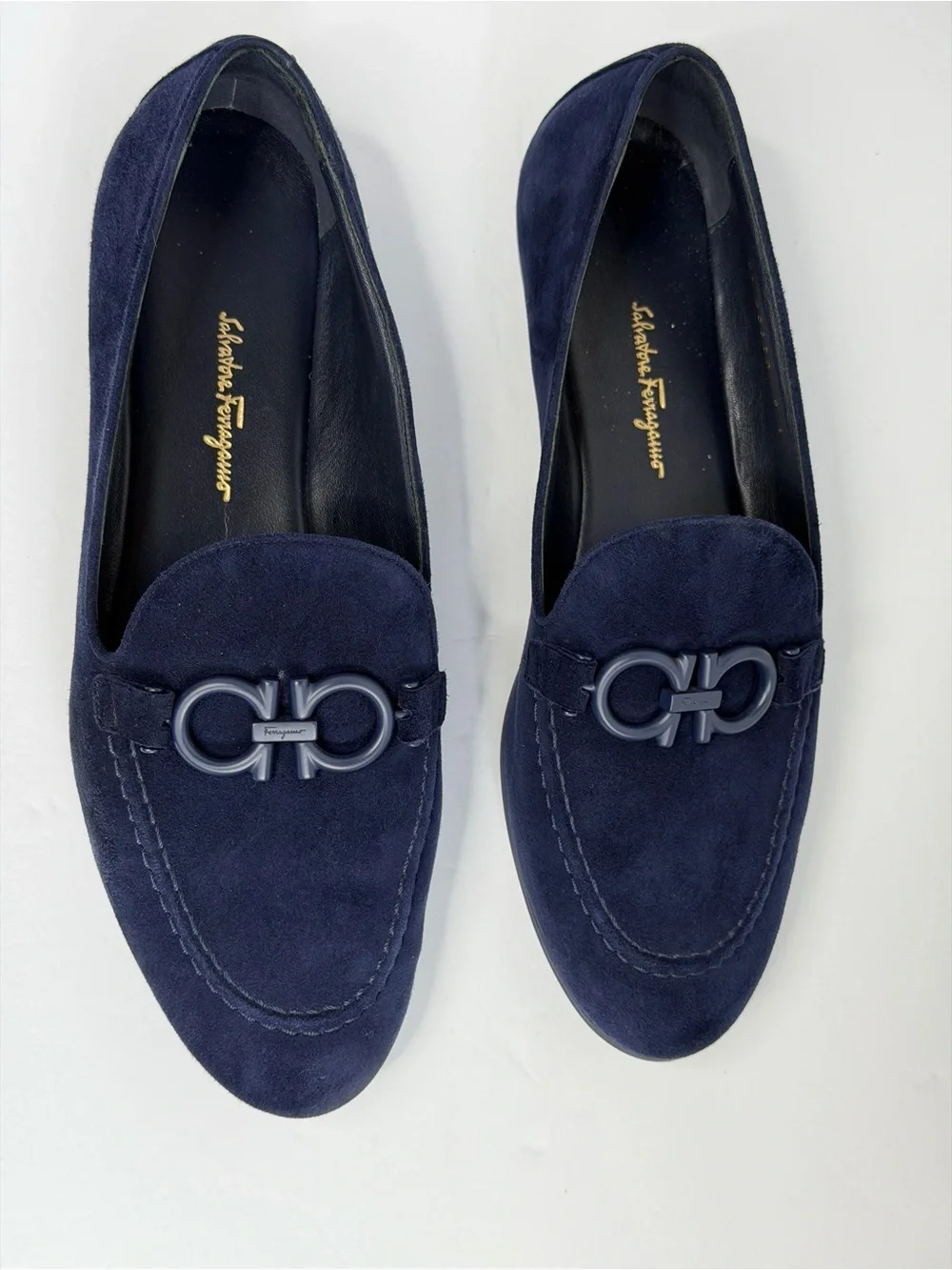 SALVATORE FERRAGAMO Navy Blue Trifoglio Loafer - size 9 C - Picture 5 of 13